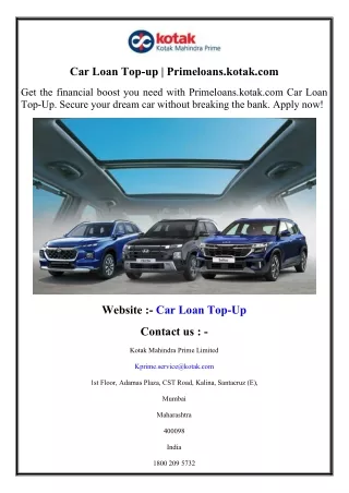 Car Loan Top-up  Primeloans.kotak.com