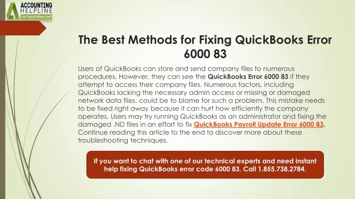 the best methods for fixing quickbooks error 6000 83