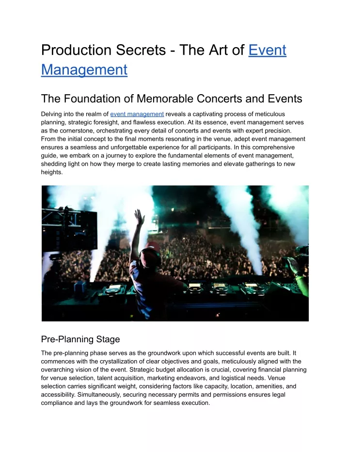 production secrets the art of event management