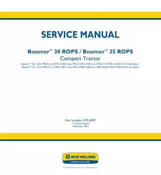New Holland Boomer 30 ROPS Compact Tractor Service Repair Manual