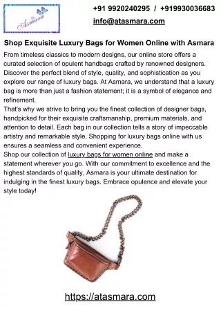 Shop Exquisite Luxury Bags for Women Online with Asmara