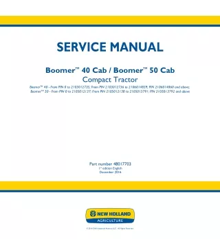New Holland Boomer 50 Cab Compact Tractor Service Repair Manual