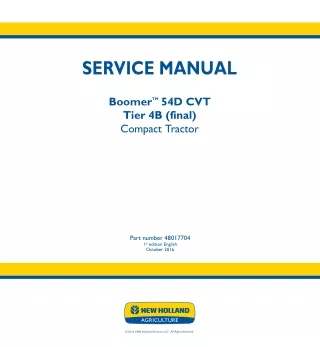 New Holland Boomer 54D CVT Tier 4B (final) Compact Tractor Service Repair Manual