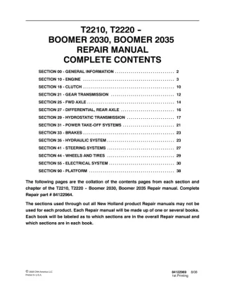 New Holland Boomer 2030 Tractor Service Repair Manual