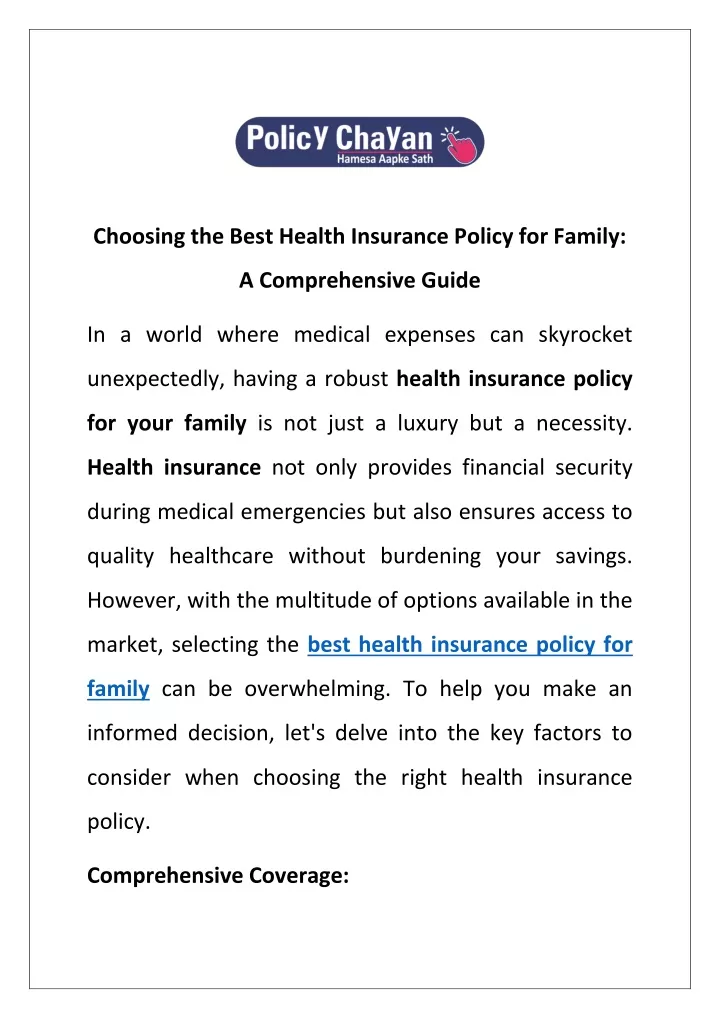 choosing the best health insurance policy