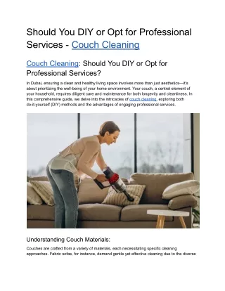 Should You DIY or Opt for Professional Services - Couch Cleaning
