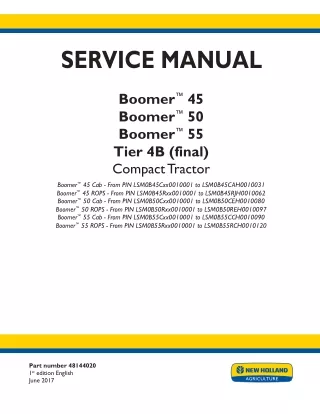 New Holland Boomer™ 45 Tier 4B (final), Cab Compact Tractor Service Repair Manual [LSM0B45Cxx0010001 -LSM0B45CAH0010031]