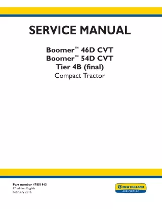 New Holland Boomer™ 46D CVT Boomer 46D, CVT, TIER 4B (FINAL), Cab Compact Tractor Service Repair Manual