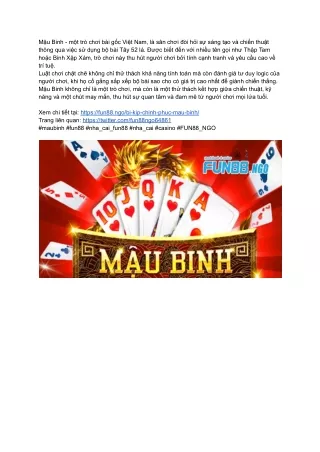 Trải nghiệm đỉnh cao_ Mậu binh tại Fun88ngo