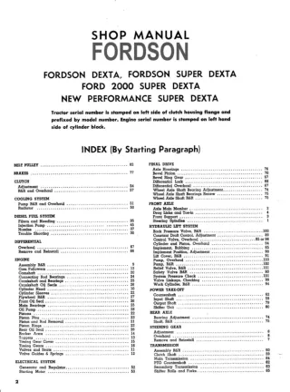 Ford Fordson Super Dexta Tractor Service Repair Manual