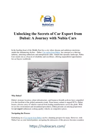Gateway to Global Wheels: Dubai's Premier Car Export Hub
