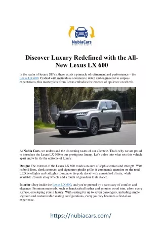 Discover the Luxurious Lexus LX 600: A Symphony of Elegance and Power