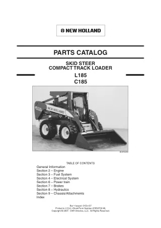 New Holland C185 Skid Steer (Compact Track Loader) Parts Catalogue Manual