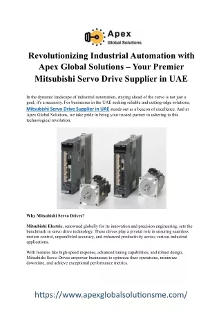 Mitsubishi Servo Drive Excellence: Your Trusted Supplier in UAE