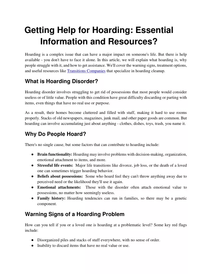 getting help for hoarding essential information