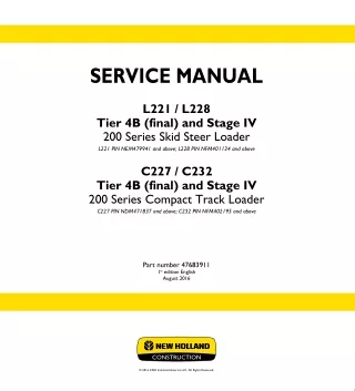 New Holland C232 TIER 4B (FINAL) Compact Track Loader Service Repair Manual [NFM402195 - ]