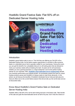 Hostbillo Grand Festive Sale: Flat 50% off on Dedicated Server Hosting India