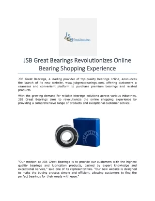 JSB Great Bearings Revolutionizes Online Bearing Shopping Experience
