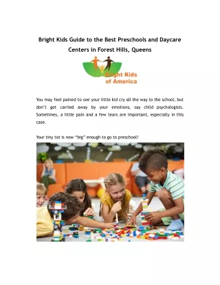 Bright Kids Guide to the Best Preschools and Daycare Centers in Forest Hills, Qu