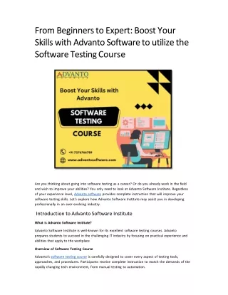 From Beginners to Expert Boost Your Skills with Advanto Software to utilize the Software Testing Course