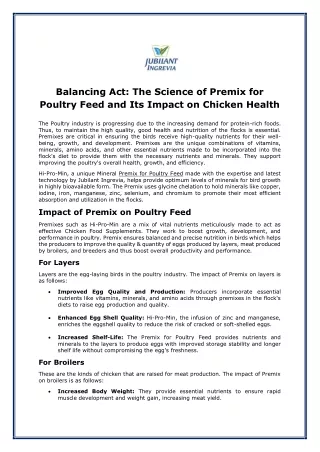 Balancing Act: The Science of Premix for Poultry Feed and Its Impact on Chicken