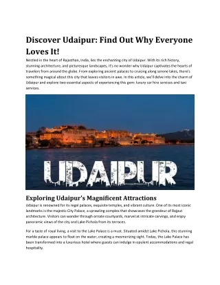 Discover Udaipur: Find Out Why Everyone Loves It!