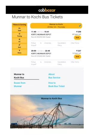 munnar to kochi bus tickets