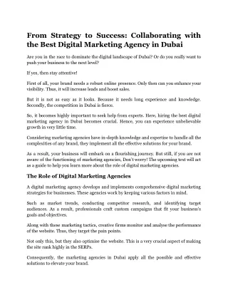 From Strategy to Success: Collaborate with Best Digital Marketing Agency Dubai
