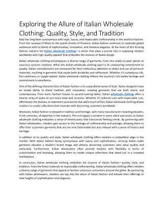 Exploring the Allure of Italian Wholesale Clothing: Quality, Style, and Traditio