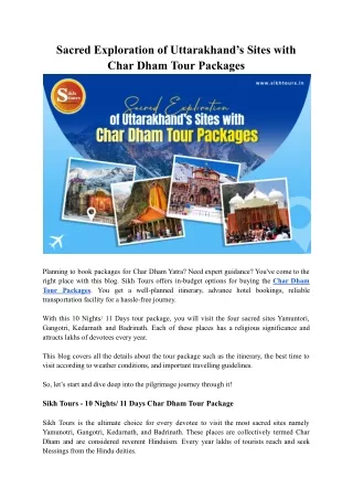 Exploring Uttarakhand's Sacred Sites with Char Dham Tour Packages