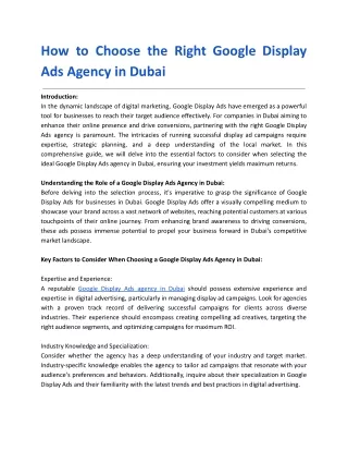 How to Choose the Right Google Display Ads Agency in Dubai