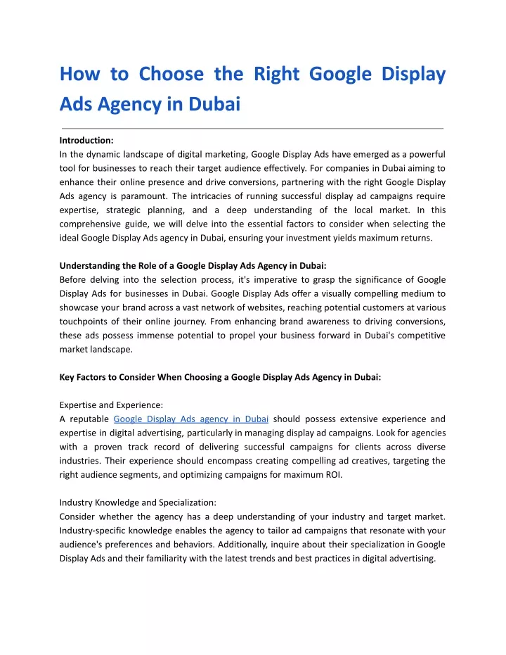 how to choose the right google display ads agency