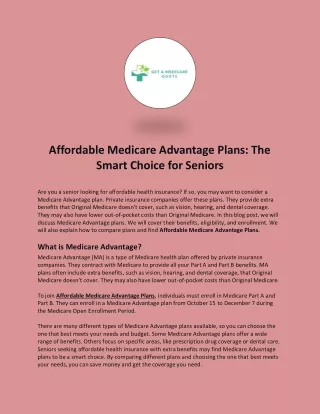Affordable Medicare Advantage Plans: The Smart Choice for Seniors