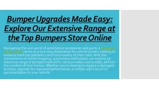Bumper Upgrades Made Easy Explore Our Extensive Range at the Top Bumpers Store Online