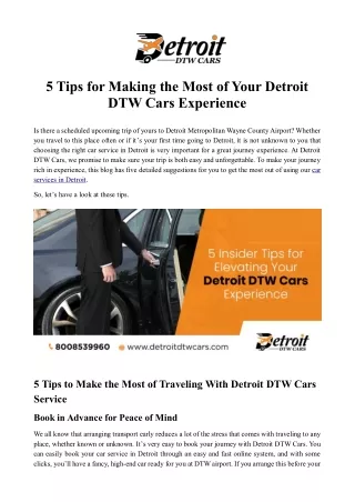 5 Tips for Making the Most of Your Detroit DTW Cars Experience