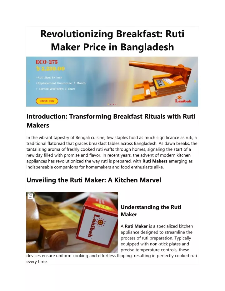 revolutionizing breakfast ruti maker price