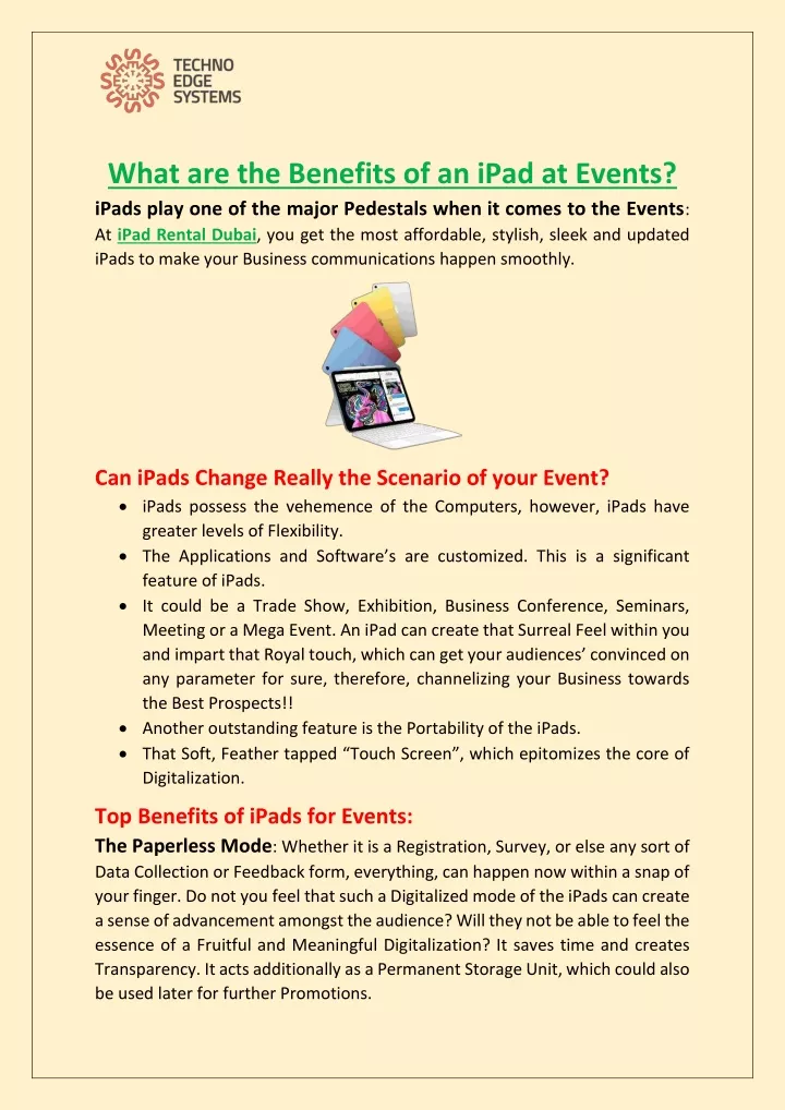 what are the benefits of an ipad at events ipads