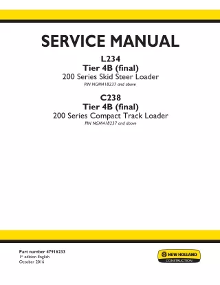 New Holland C238 Tier 4B (final) Compact Track Loader Service Repair Manual