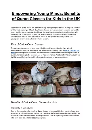 Empowering Young Minds: Online Quran Classes for Kids in the UK