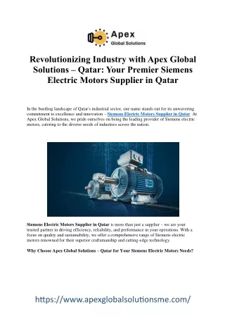 Powering Progress: Apex Global - Premier Siemens Electric Motors Supplier in Qa
