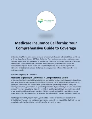 Medicare Insurance California: Your Comprehensive Guide to Coverage