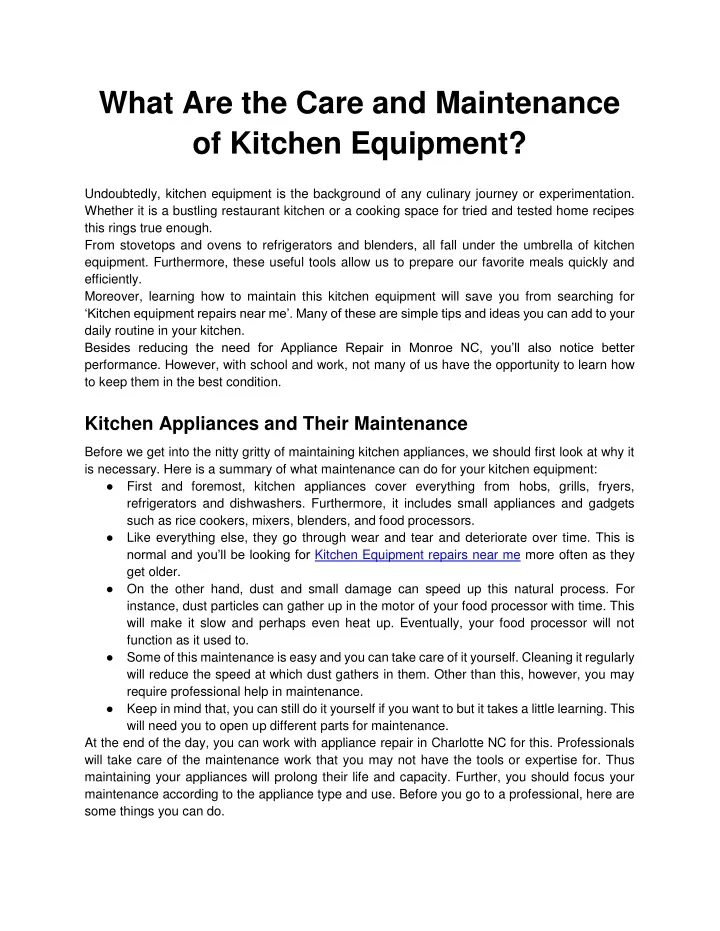 what are the care and maintenance of kitchen