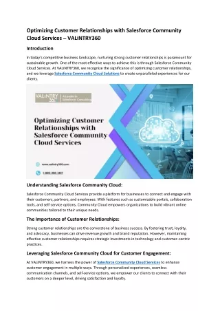 Optimizing Customer Relationships with Salesforce Community Cloud Services