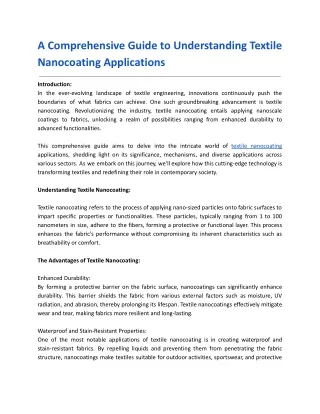 A Comprehensive Guide to Understanding Textile Nanocoating Applications
