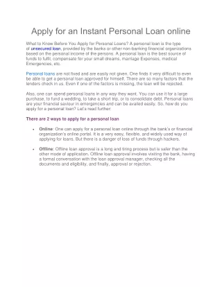 apply for an instant personal loan online