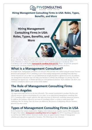 Hiring Management Consulting Firms in USA: Roles, Types, Benefits, and More