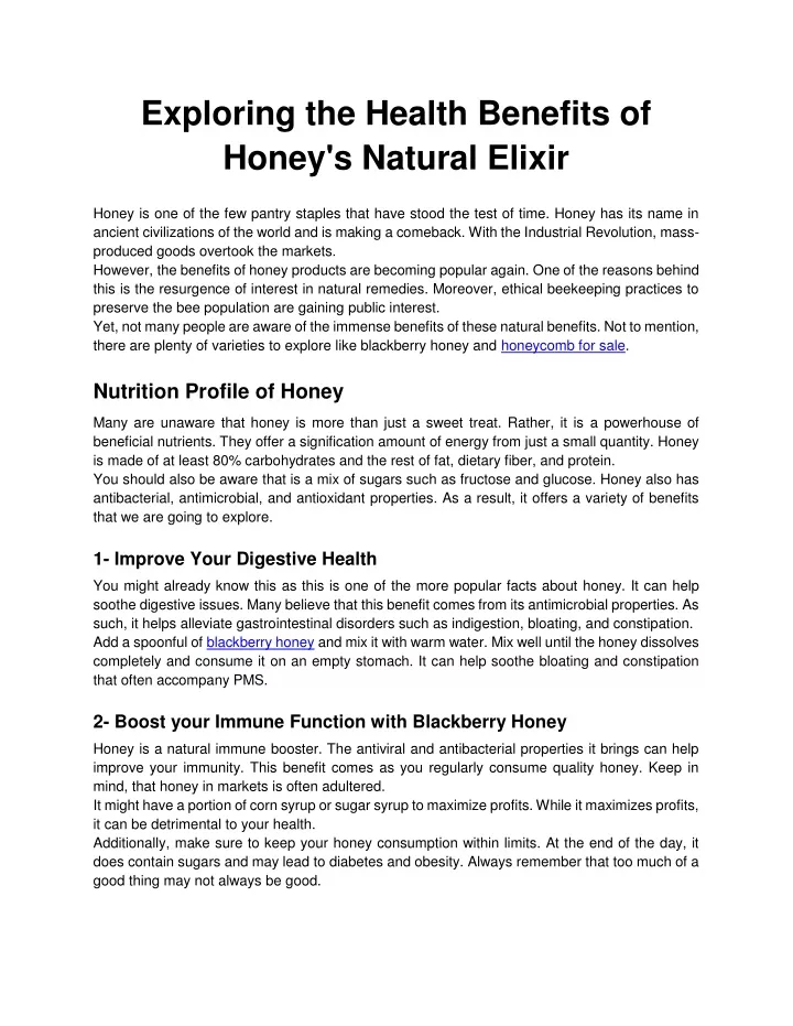 exploring the health benefits of honey s natural