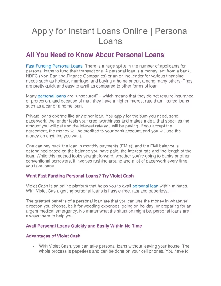 apply for instant loans online personal loans