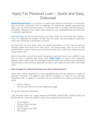 apply for personal loan quick and easy disbursal