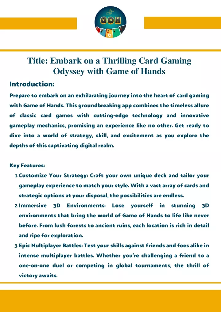 title embark on a thrilling card gaming odyssey